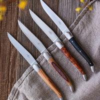 Forge de Laguiole 6 Piece Steak Knife Set Oak Barrel Handle Satin