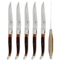 Forge de Laguiole 6 Piece Steak Knife Set Oak Barrel Handle Satin