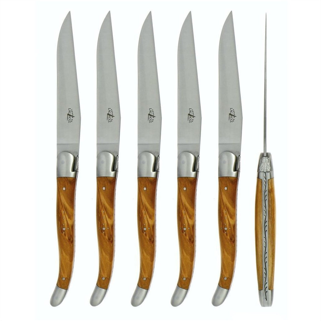Forge de  Laguiole 6 Piece Steak Knife Set Olive Wood Handle