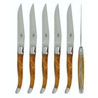 Forge de Laguiole 6 Piece Steak Knife Set Olive Wood Satin Finish