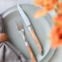 Forge de Laguiole 6 Piece Steak Knife Set Olive Wood Shiny Finish