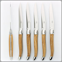 Forge de Laguiole 6 Piece Steak Knife Set Olive Wood Shiny Finish