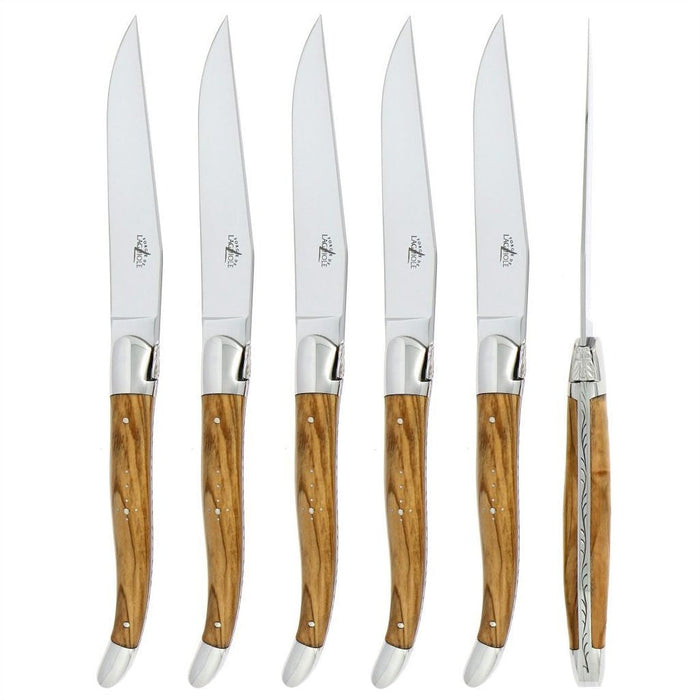 Forge de  Laguiole 6 Piece Steak Knife Set Olive Wood Handle