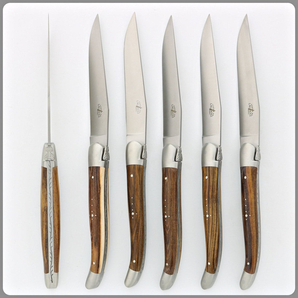 Forge de Laguiole 6 Piece Steak Knife Set Pistachio Wood Satin Finish