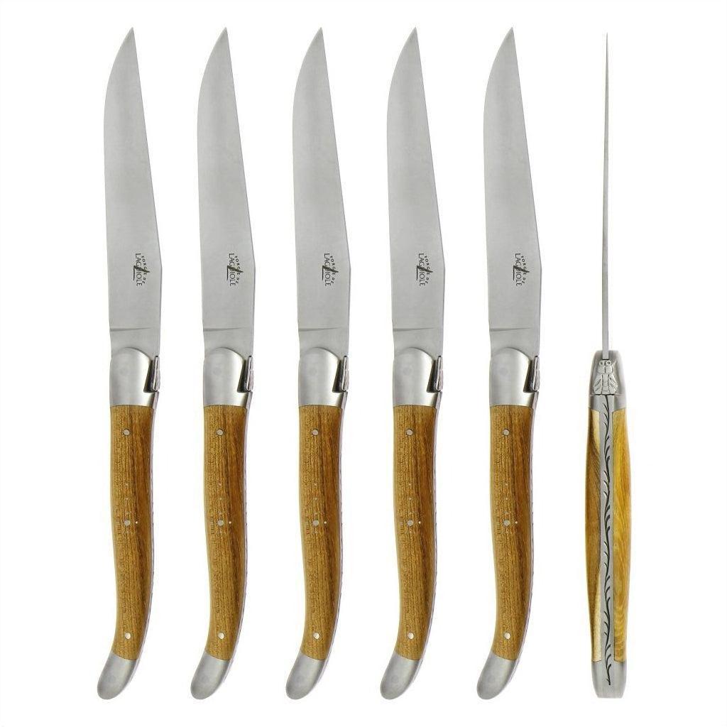 Forge de Laguiole 6 Piece Steak Knife Set Pistachio Wood Satin Finish
