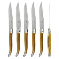 Forge de Laguiole 6 Piece Steak Knife Set Pistachio Wood Satin Finish
