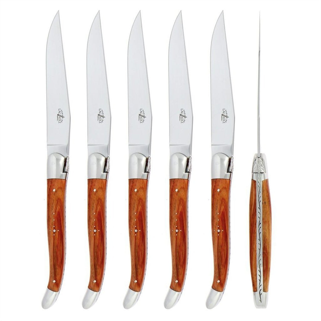 Forge de  Laguiole 6 Piece Steak Knife Set Glossy Rosewood Handle