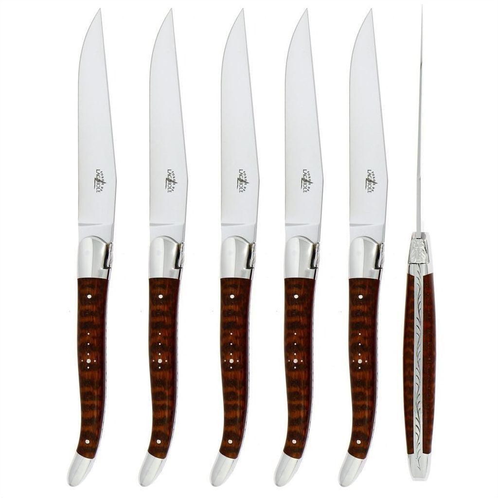 Forge de Laguiole 6 Piece Steak Knife Set Snakewood Shiny Finish