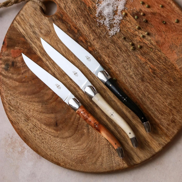 Forge de Laguiole 6 Piece Steak Knife Set Thuya Burl Shiny Finish