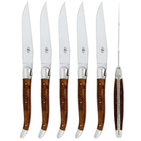 Forge de Laguiole 6 Piece Steak Knife Set Thuya Burl Shiny Finish
