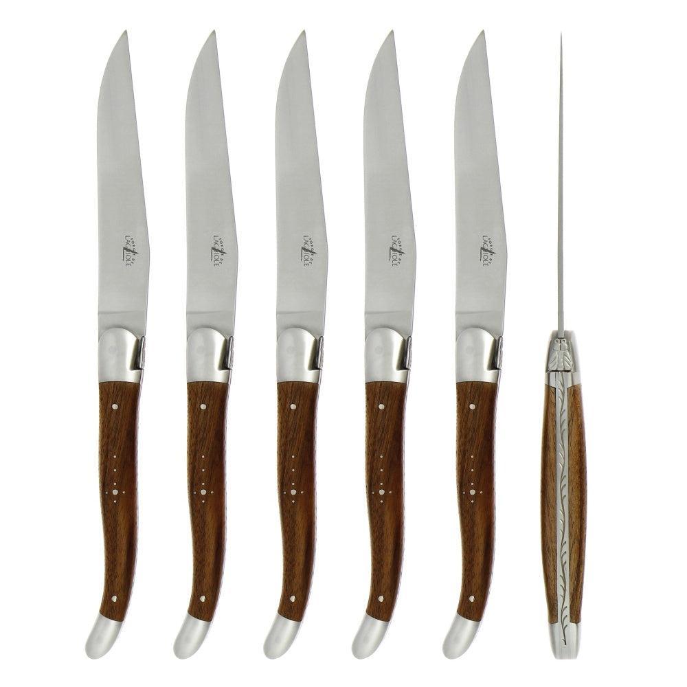 Forge de Laguiole 6 Piece Steak Knife Set Walnut Satin Finish