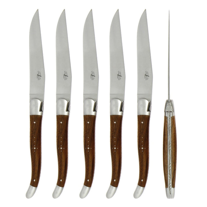 Forge de Laguiole 6 Piece Steak Knife Set Walnut Satin Finish