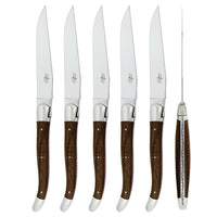 Forge de Laguiole 6 Piece Steak Knife Set Glossy Walnut Handle
