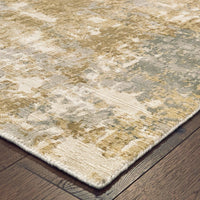 Formations Brown Multi-Colored Casual Rug with organic abstract patterns and hand-carved texture on a wood floor.