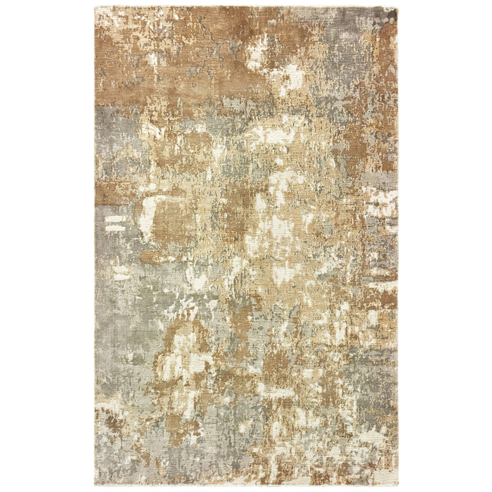 Formations Brown Multi-Colored Viscose Casual Rug with organic abstract patterns and hand-carved texture.