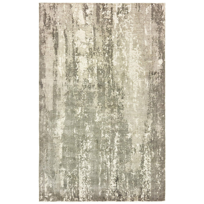 Grey & ivory viscose rug with organic abstract patterns and hand-carved high-low texture.