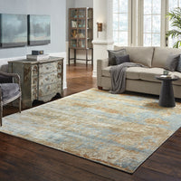 Formations Spa Blue & Brown Casual Rug with organic abstract patterns and hand-carved high-low texture.