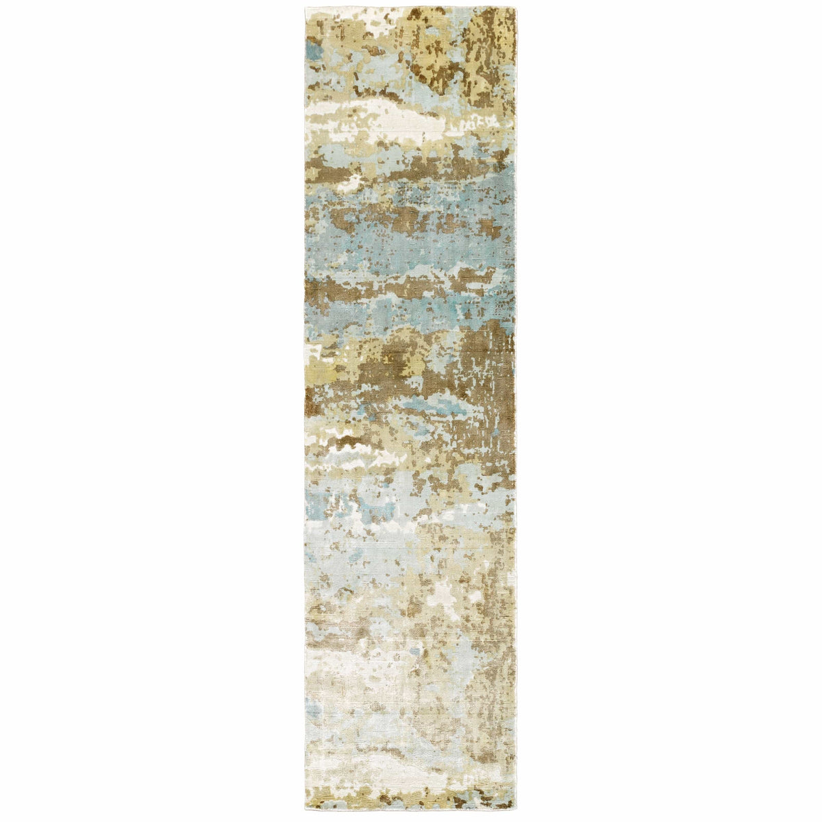Formations Spa Blue & Brown Casual Rug with organic abstract patterns and hand-carved high-low texture.