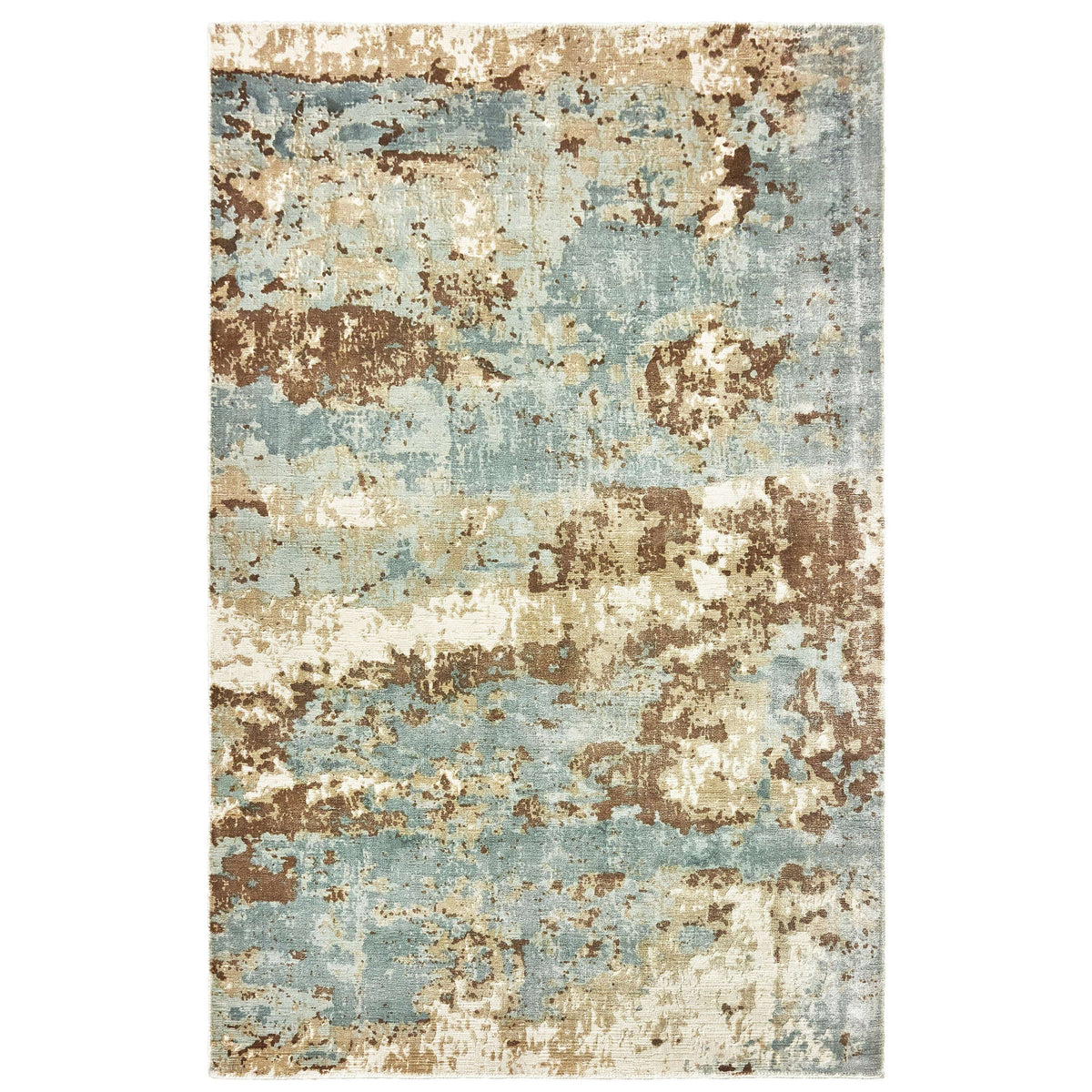 Formations Spa Blue & Brown casual viscose rug with organic abstract patterns and hand-carved high-low texture.