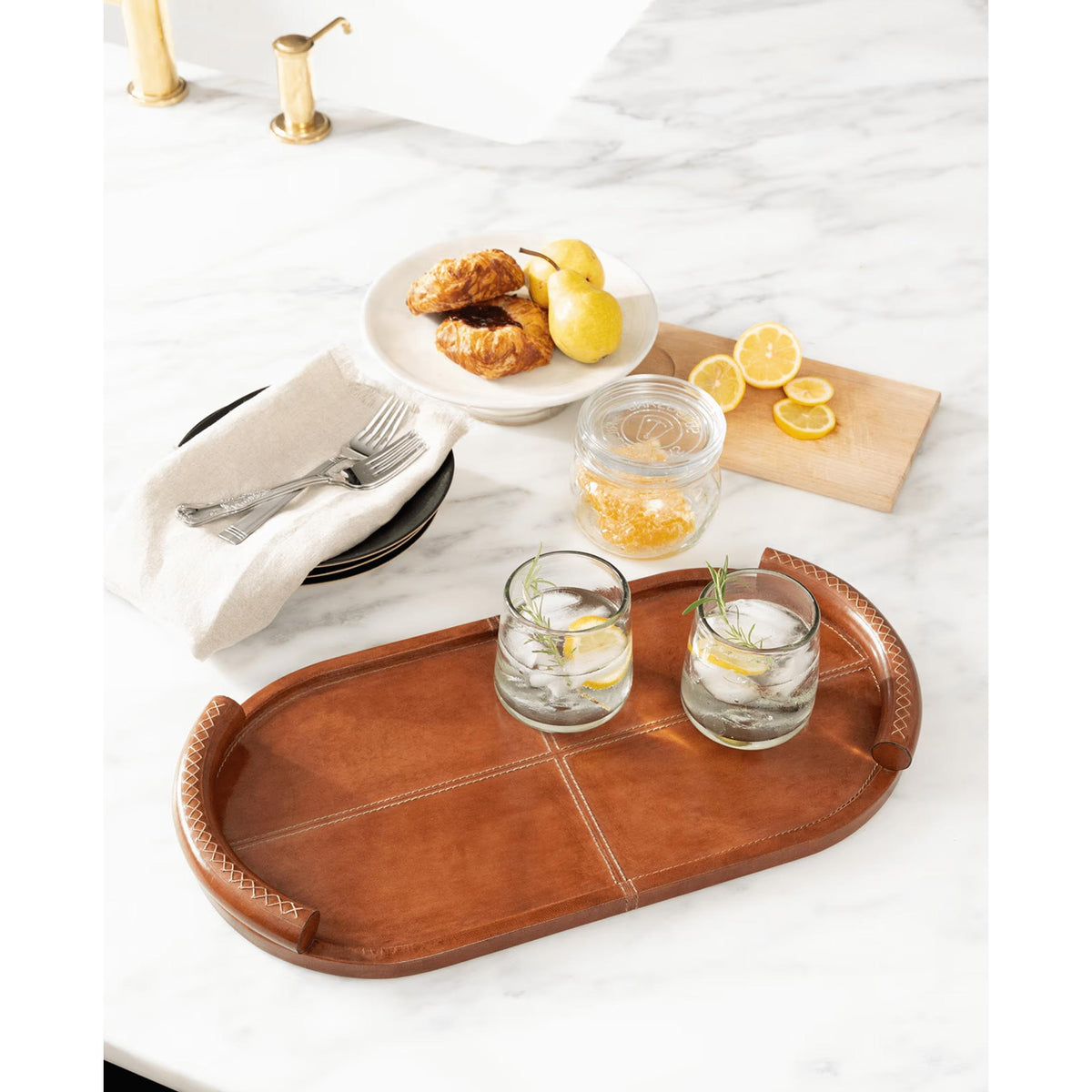 Forte Oval Leather Tray