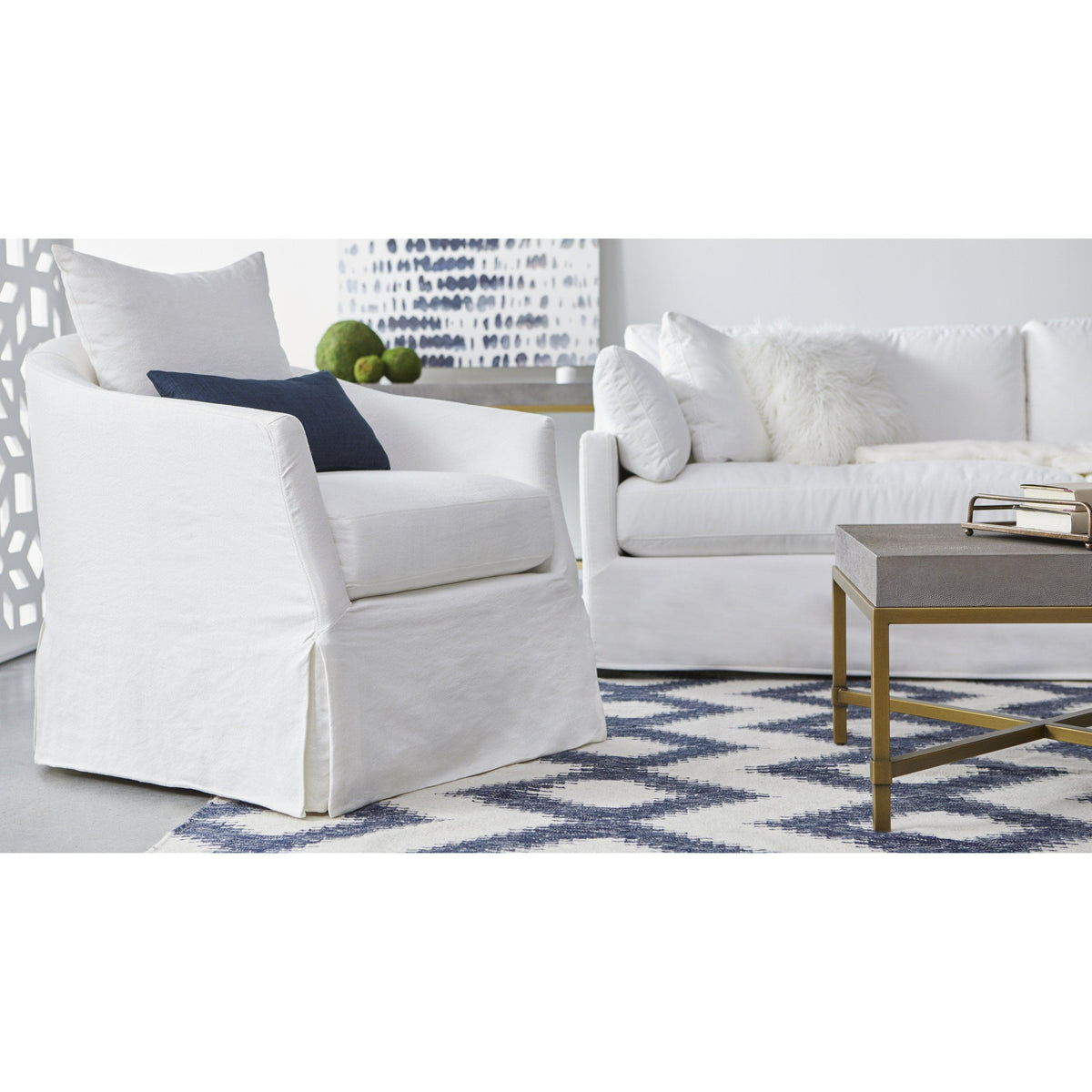 Franco Cream Slipcover Swivel Club Chair - Chair Side View | Bone & Brass