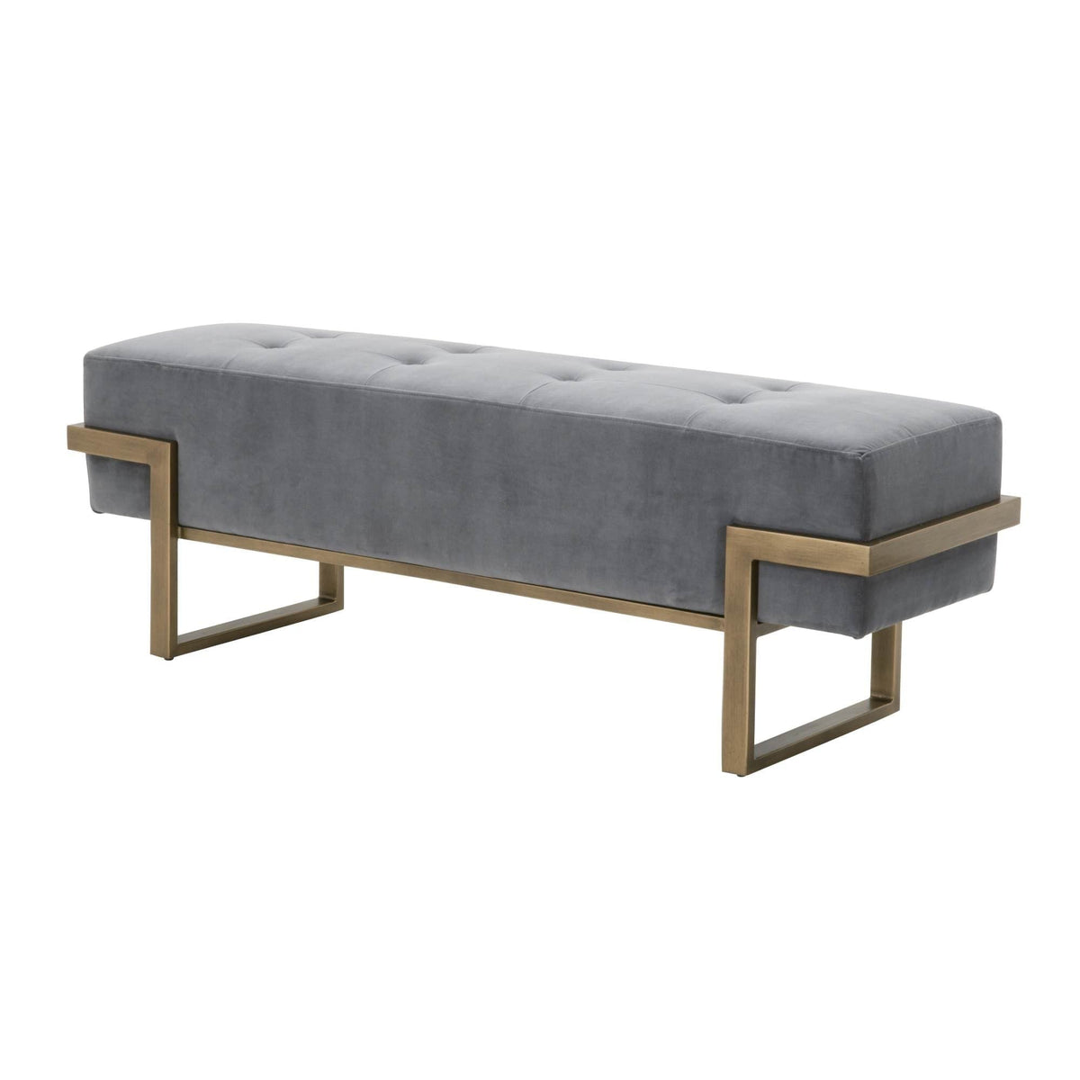 Frannie Gray Velvet Upholstered Bench - Ottoman Side View | Bone & Brass