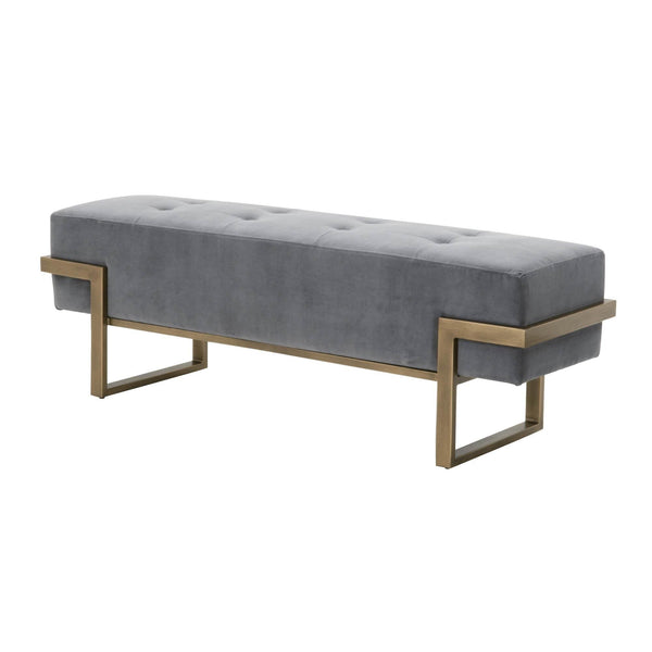 Frannie Gray Velvet Upholstered Bench - Ottoman Side View | Bone & Brass
