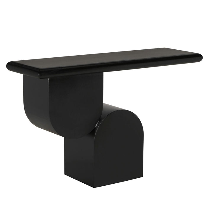 Frayer Black Console Table: sleek matte black industrial steel with a contemporary, geometric design.