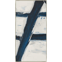 Abstract giclee canvas painting with bold navy blue and white brushstrokes, gallery-wrapped.