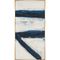 Abstract giclee canvas painting with horizontal strokes of deep blue and white, framed in gold.