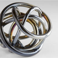 Extra-large iridescent glass sphere with intricate, looping design and varied colors.