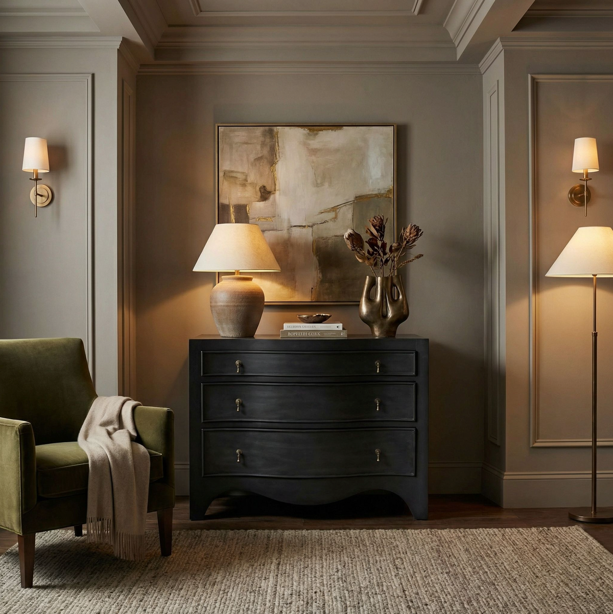 Brentford Scalloped Pale Black Dresser - Dresser Side View | Bone & Brass