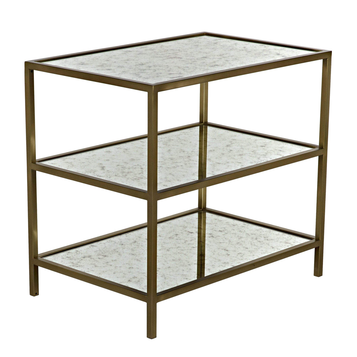 3 Tier Side Table Antique Brass and Antique Mirror