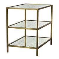 3 Tier Side Table Antique Brass and Antique Mirror