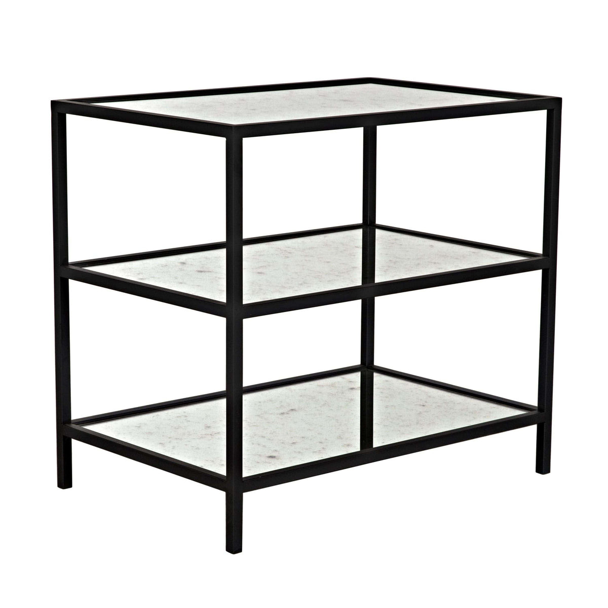 3 Tier Side Table with Antiqued Mirror Black Steel