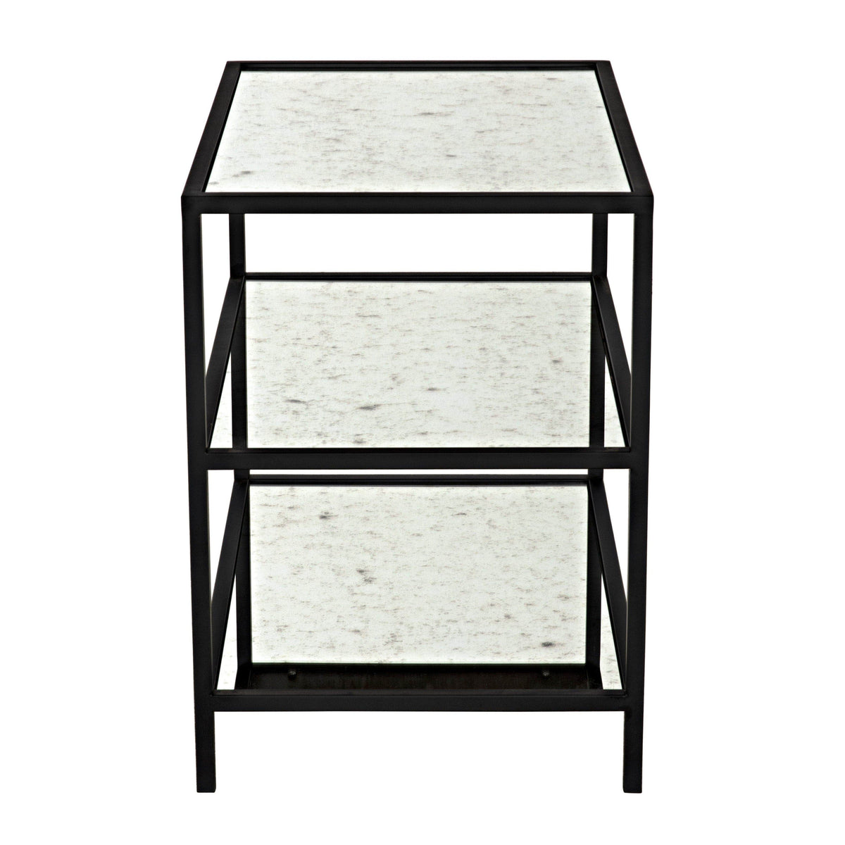 3 Tier Side Table with Antiqued Mirror Black Steel