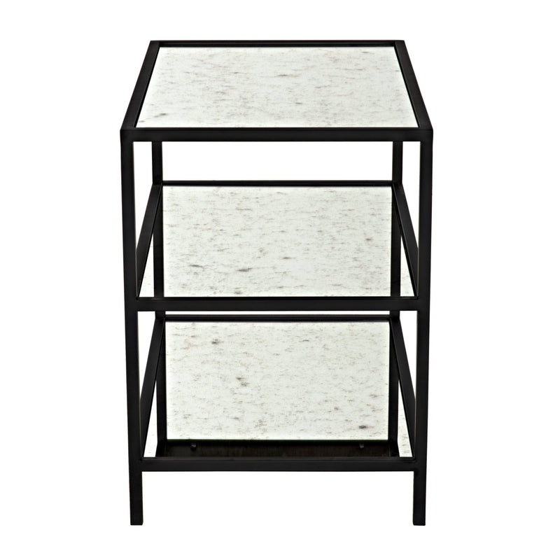 3 Tier Side Table with Antiqued Mirror Black Steel