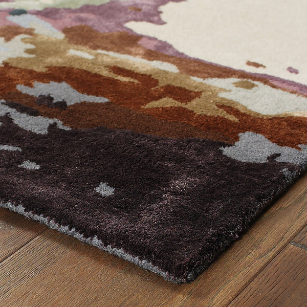 Galaxy Blue & Brown Multi Contemporary Rug, hand-tufted wool and viscose with abstract patterns.