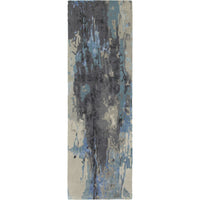 Galaxy Blue & Grey Contemporary Rug with abstract patterns, hand-tufted wool and viscose.