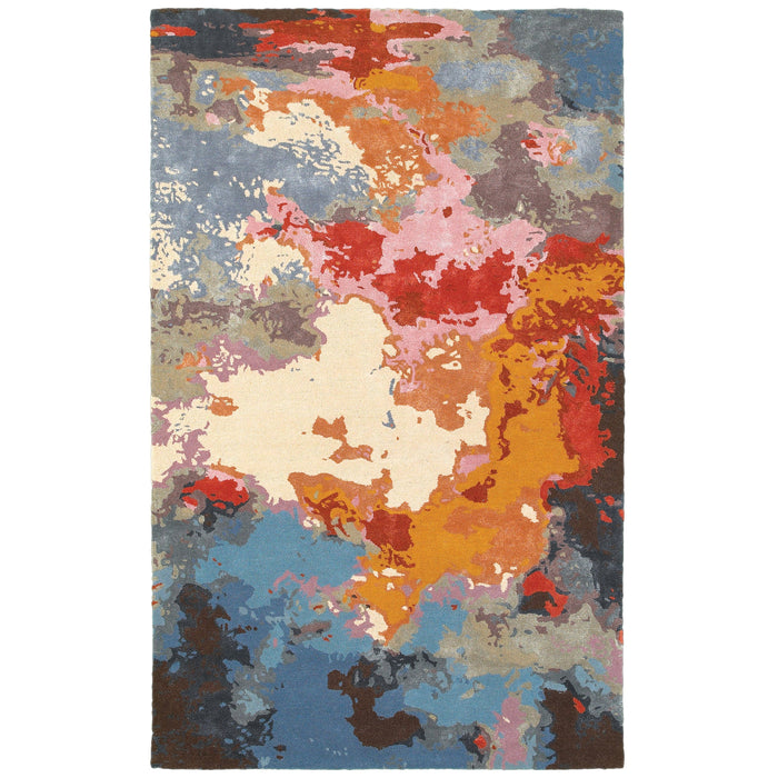 Galaxy Multi & Pink Contemporary Rug with vivid abstract patterns, hand-tufted wool and viscose.