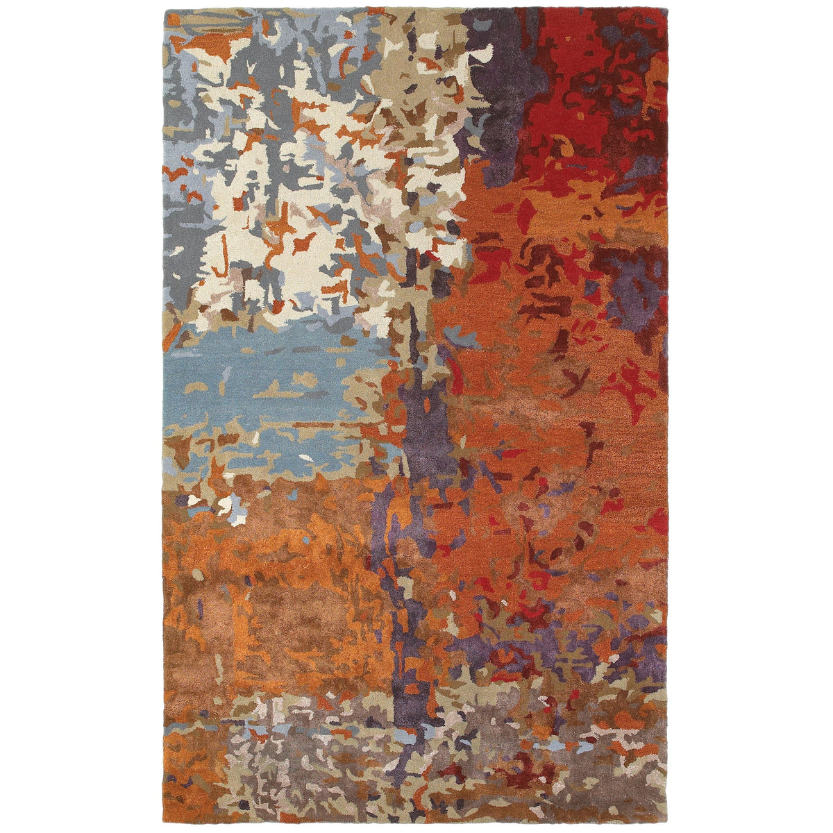 Galaxy Multi & Orange contemporary hand-tufted rug with abstract patterns, made from wool and viscose.