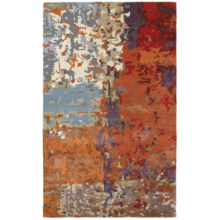 Galaxy Multi & Orange contemporary hand-tufted rug with abstract patterns, made from wool and viscose.