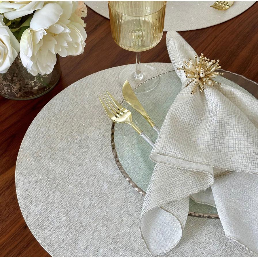 Gem Luminous Round Placemats, Set 4 - Placemat Texture Detail | Bone & Brass