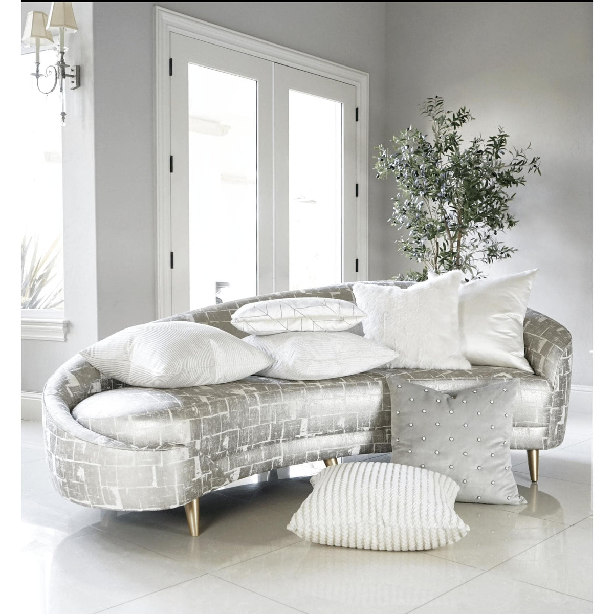 Gene Ivory Fur Throw Pillow - Pillow Fabric Detail | Bone & Brass