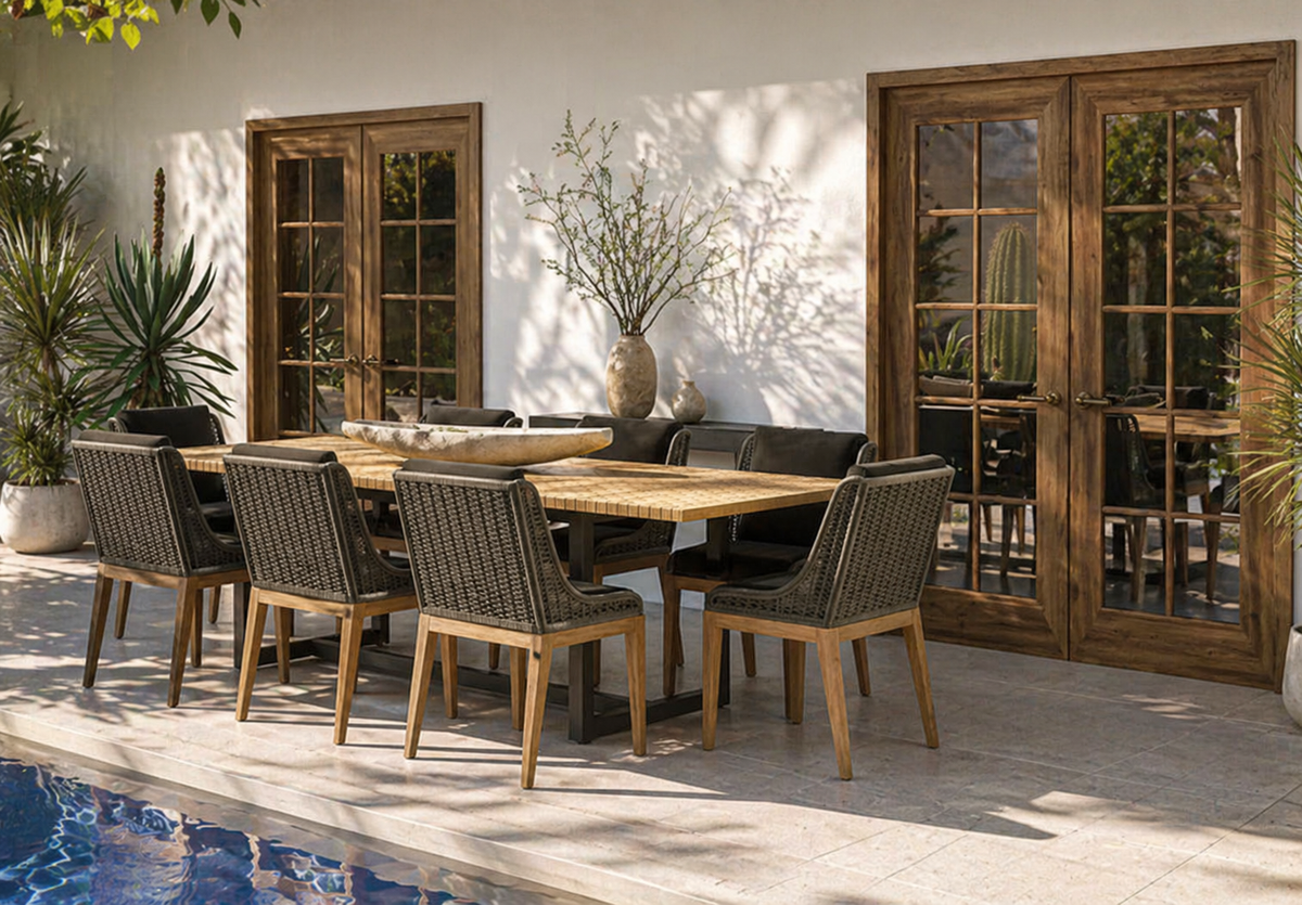 Geneve Natural Teak Extension Dining Table - Table Side View | Bone & Brass