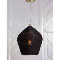 Black rattan Georgian pendant light with natural brass accents, a relaxed coastal or modern farmhouse style.