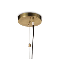 Close-up of a round, natural brass ceiling canopy with a black cord for the Georgian Pendant.