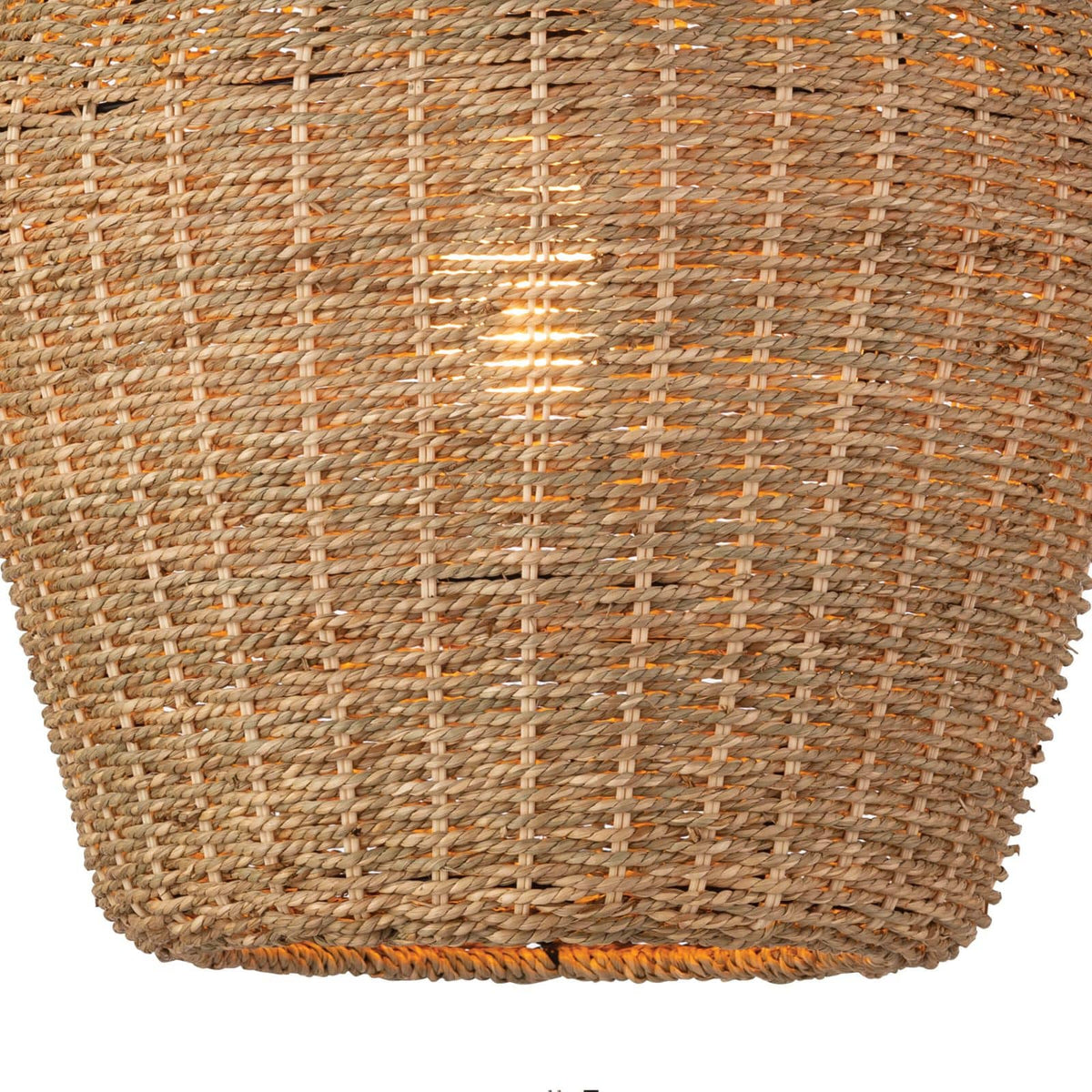 Georgian Rattan Pendant, natural woven material with a visible warm glowing bulb, coastal style.