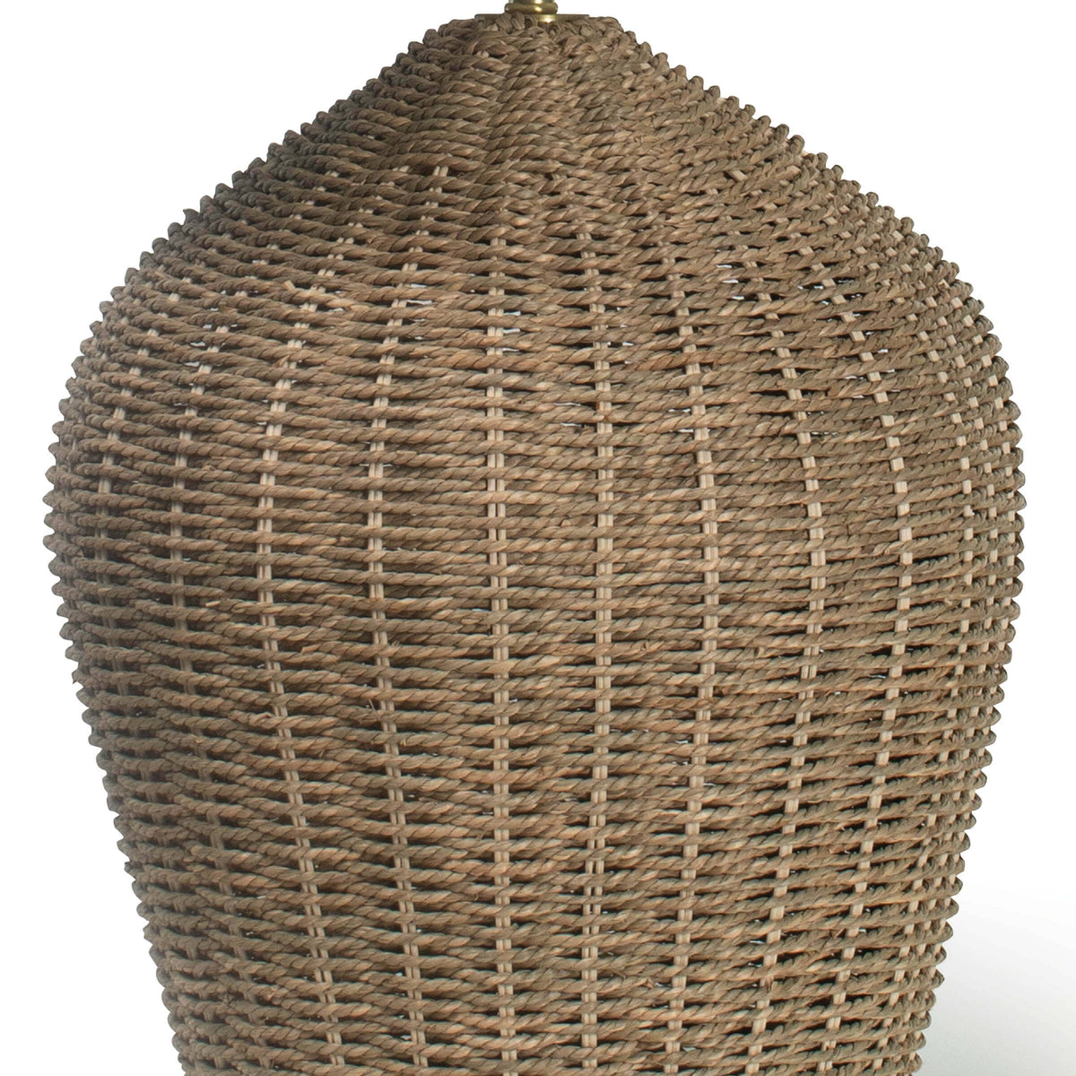 Georgian table lamp with a natural rattan base and a simple natural linen shade.