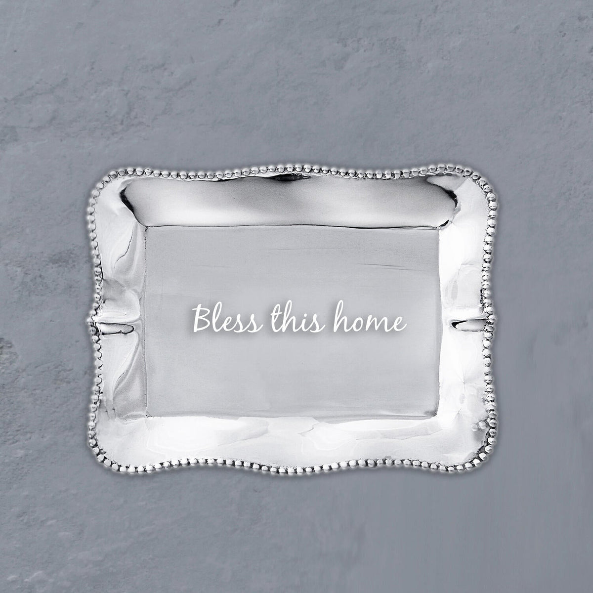 Giftables Pearl Denisse Rectangular Engraved Tray "Bless this home" - Tray Detail | Bone & Brass